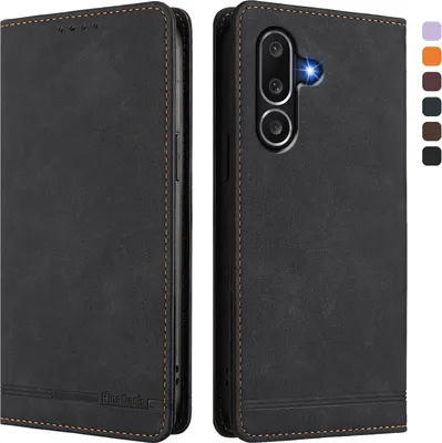 Produktbild von Hülle für Samsung Galaxy M56, Retro Kunstleder Ständer Klapphülle mit Kartenfächer und Magnetische Schwarz