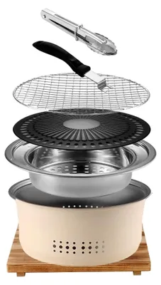 Produktbild von Tragbarer Edelstahl-Holzkohlegrill, 26,7 cm, rund, mit Antihaft-Bratplatte für BBQ, Zuhause, Party, Outdoor und Camping