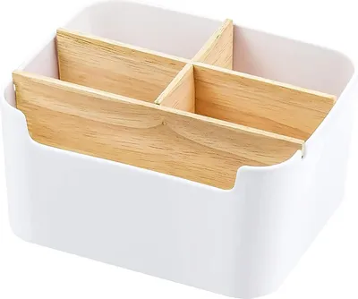 Produktbild von Holz Schreibtisch Organizer - Multifunktionale Aufbewahrung - 1 Stück - Weiß - Bambus