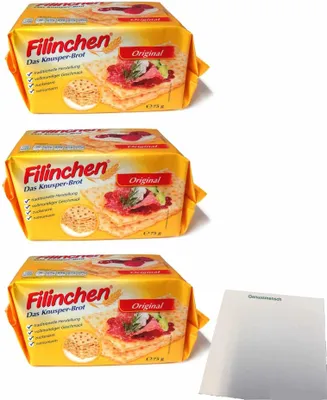 Produktbild von Filinchen Original Knusperbrot 3er Pack (3x75g Packung) + usy Block