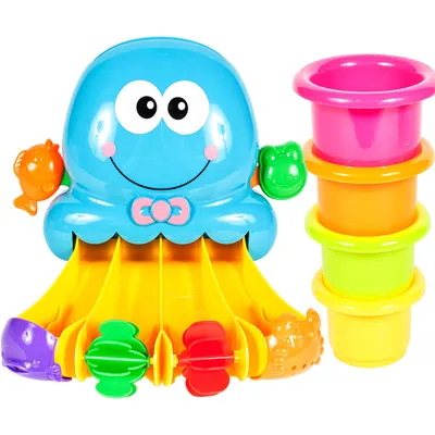 Produktbild von MalPlay Badespielzeug mit Bechern Oktopus | buntes Meerestier | Wasserfall | Wasserdusche | Spielzeug für Kinder | ab 12 Monaten