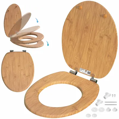 Image de CASARIA® Abattant WC Frein de Chute Forme O en Bois MDF - Motif Bambou
