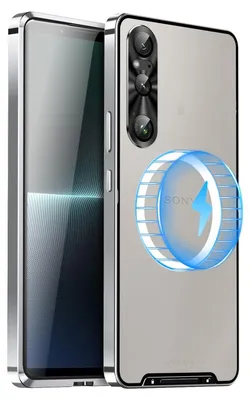 A silver phone case with a blue lightning bolt graphic on the back.