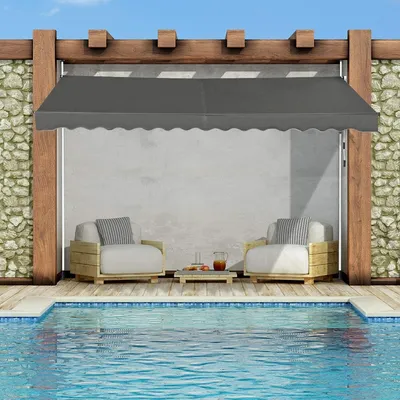 Produktbild von GOPLUS Sonnenschutz Markise, Terrassenmarkise ohne Bohren, Höhenverstellbare Sonnenmarkise, Klemmmarkise mit Handkurbel, aus Metall & Oxford