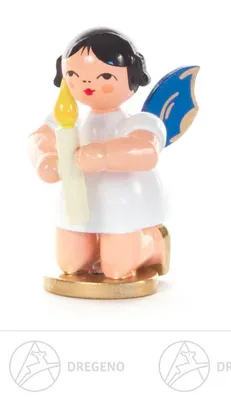 Produktbild von Engel mit Kerze - Blaue Flügel - kniend (6cm) von Kunstgewerbe Uhlig