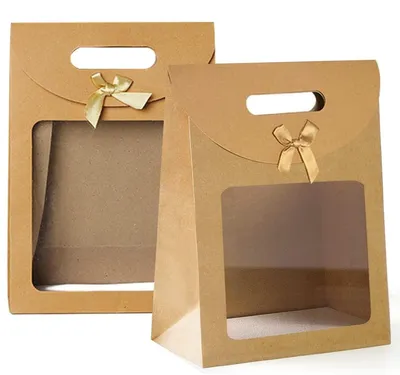 20 braune Papiertüten mit Griffen und Fenster, Geschenktüten