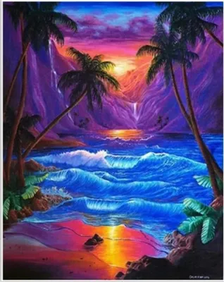 Produktbild von Malen nach Zahlen – Exotischer Sonnenuntergang, 50x40 cm, mit Rahmen, kreativ