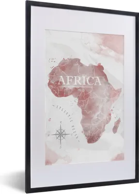 Produktbild von MuchoWow® MuchoWow® Gerahmtes Poster Karte - Afrika - Aquarell - Kompass 40x60 cm - Poster mit zchwarzem Bilderrahmen - Poster in Rahmen