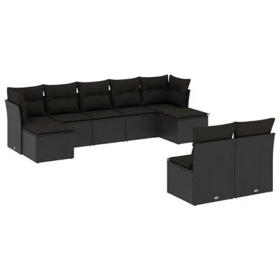 Produktbild von vidaXL 9-tlg. Garten-Sofagarnitur mit Kissen Schwarz Poly Rattan