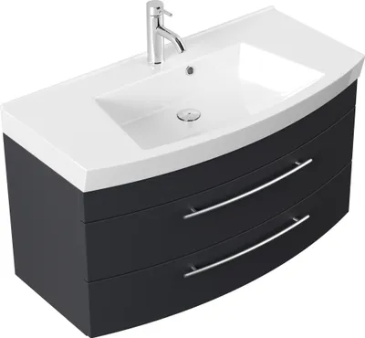 Produktbild von Badmöbel Bella 100 mit runder Front SoftClose lackiert grafit matt : Grafit / Grafit matt Varianten: Grafit / Grafit matt