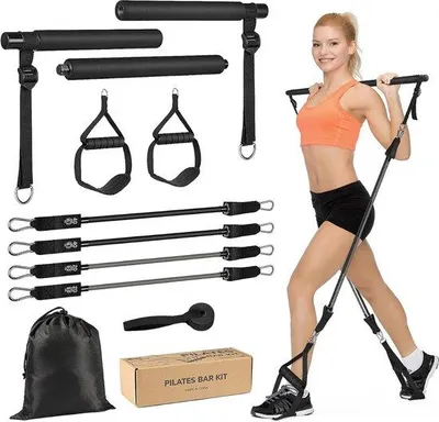 Productafbeelding van Famanu Pilates Bar - Een hoogwaardige fitnessstang met verstelbare weerstandsbanden