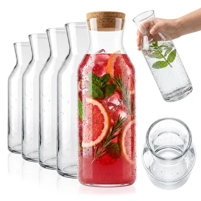Zdjęcie produktu dla SuperButelki - Karafki szklane, 5 sztuk, z korkiem Emma, 1000ml, 1l, na wodę, lemoniadę, soki, napoje, uniwersalna, styl i wygoda na Twoim stole!