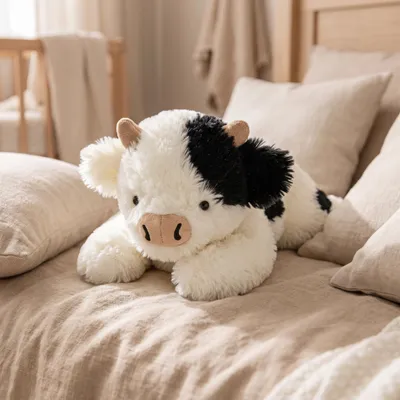 Produktbild von Kawaii Kuh Kuscheltier Plüschtier superweich Schlafbegleiter Schreibtischdeko Geburtstagsgeschenk Kinder, KI-generiertes Bild