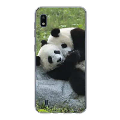 Produktbild von MuchoWow® Handyhülle Schutzhülle Hülle für Samsung Galaxy A10 Pandas - Gras - Stein Silikon Softcase Handy Hülle - Schutzhülle