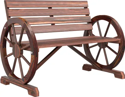 Image de Outsunny Banc de Jardin banc 3 places banc en bois Style Rustique Chic accoudoirs Roues Charette Bois Sapin traitšŠ carbonisation