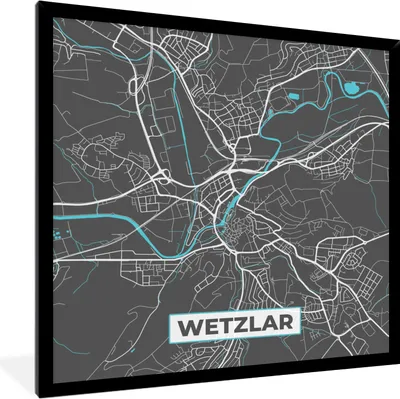 Produktbild von MuchoWow® Gerahmtes Poster Wetzlar - Stadtplan - Blau - Karte - Deutschland 40x40 cm - Poster mit Schwarzem Bilderrahmen Wandposter Rahmen Foto Bilder - Mit Rahmen - Wanddekoration Schlafzimmer
