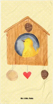 Produktbild von Mr. & Mrs. Panda Duschhandtuch Vogelhaus Home - Gelb Pastell - Geschenk, Einzugsgeschenk, Duschtuch, Hausbau, Umzug, Reisehandtuch, Handtuch, Strandtuch, Haus