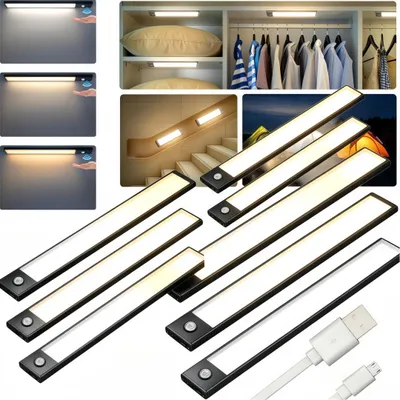 Produktbild von 8 Stück-30cm, LED Unterbauleuchte, Schrankleuchte mit Bewegungssensor, Magnetische Lichtleiste Schranklicht mit USB Ladefunktion,Handsweep, 3 Farbtemp