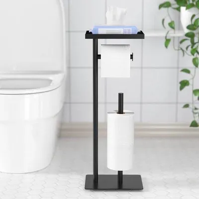 Produktbild von Famanu Toilettenpapierhalter mit Ablage - Schwarz