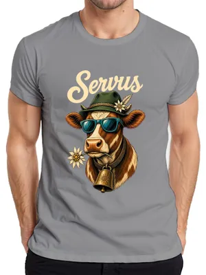 Produktbild von Servus Kuh Edelweiss Sonnenbrille Bayern Trachtenshirt Lederhose Herren T-Shirt, Grau, M