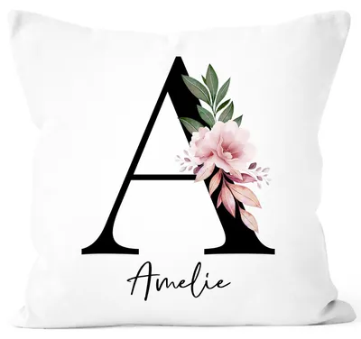 Produktbild von Kissen-Bezug Monogramm Initiale personalisierbarer Anfangsbuchstabe und Name Kissen-Hülle mit Namen Baumwolle personalisierte Geschenke Dekokissen SpecialMe® weiß 40cm x 40cm
