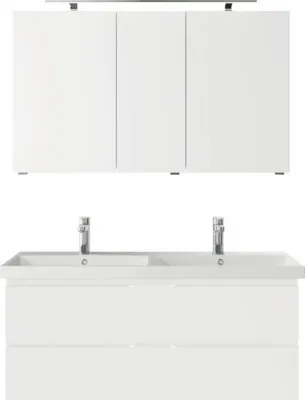 Produktbild von Pelipal Badmöbel-Set Serie 4035 BxHxT 120 x 200 x 45 cm Frontfarbe weiß mit Keramik-Doppelwaschtisch weiß, Waschtischunt