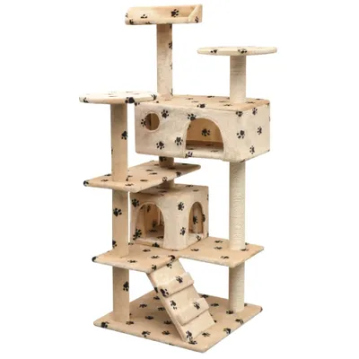 Produktbild von Katzen-Kratzbaum 125 cm Pfoten-Aufdruck Beige