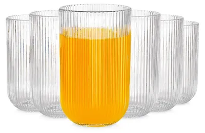 Produktbild von Vilde | Trinkgläser Set - 400 ml - 6 Stück - Transparent - Geriffeltes Glas - Spülmaschinenfest