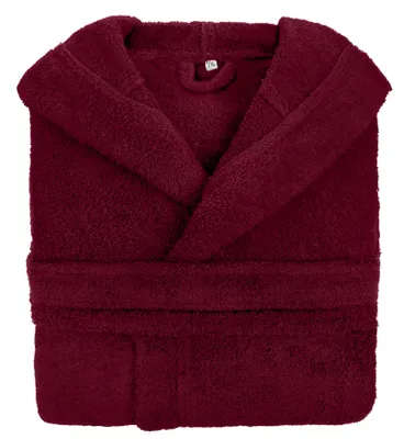 Produktbild von Baumwoll-Bademantel Robin S/M Bordeaux mit Kapuze & Gürtel, 450 g/m²
