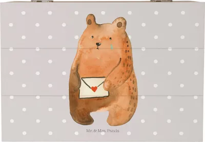 Produktbild von Mr. & Mrs. Panda Schatulle Bär Vermissen 22 x 15 cm - Grau Pastell - Geschenk, Reise, Box aus Holz, Liebeskummer, Schatzkiste, Aufbewahrungsbox, Truhe, Freundin, Teddy