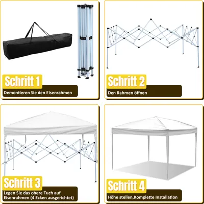 Produktbild von Izrielar Pavillon Faltpavillon Tasche Wasserdicht UV-Schutz 50+ Pop-Up Gartenpavillon Gartenzelt Partyzelt Weiß 3x3m