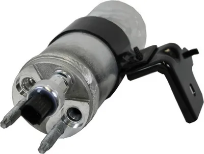 A close-up studio shot of a silver automotive part with a black bracket attached.
