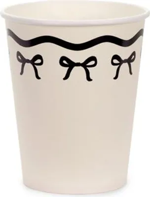 Image de Gobelets en papier avec nœuds - crème et noir, 220 ml, 6 pièces
