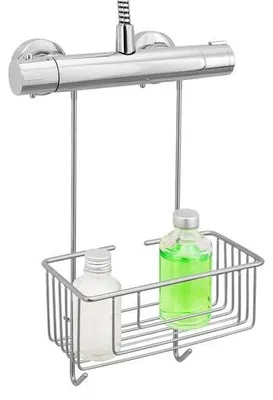 Imagen del producto de Ibenzoa®: Cesta colgante para ducha de acero inoxidable, 40 x 22 x 13 cm, con ganchos de goma, resistente a la corrosión, apta para todas las duchas