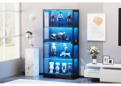 Obrázek produktu pro Skleněná vitrína, černá barva, výška 165 cm, šířka 80 cm, s LED osvětlením