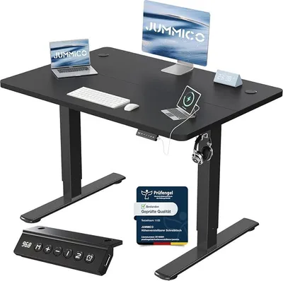 Image de Bureau réglable en hauteur avec port de charge USB, bureau électrique réglable en hauteur 100 x 60 cm, bureau debout/assis, pupitre réglable pour ordinateur, bureau debout, noir