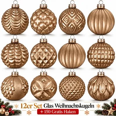 Produktbild von Weihnachtskugeln Glas 12er Set Christbaumkugeln Baumschmuck Weihnachten Deko I6