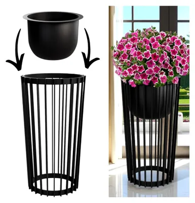 Produktbild von Blumenkübel Blumentopf Pflanztopf Rund Dekorativ Ständer Plastikständer (Schwarz, XXL Topf + XXL Ständer)