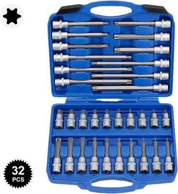 Image de Jeu d'outils - Jeu de clés à douille - Douilles allongées - E-Torx - Acier au chrome-vanadium - Rose