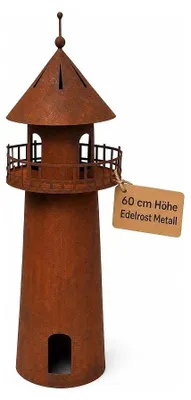 Produktbild von Maritime Leuchtturm Dekofigur aus Metall, Edelrost-Optik, 60 cm hoch, 20 cm Ø