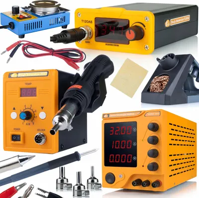 Immagine prodotto di Rosfix Set AmpRush RARES-3210, T12OAS, 858D, 21-B – Alimentatore da laboratorio 32 V 10 A, stazione di saldatura ad aria calda, potenziale | Preciso, 160 W