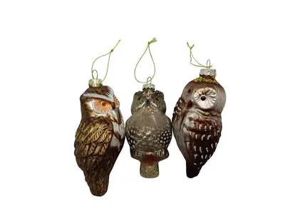Produktbild von 3 Stück Eulen 11-13cm Glas Weihnachtshänger Geschenkanhänger Dekoanhänger