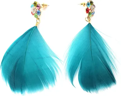 Produktbild von 1 Paar Feder Ohrstecker Boho Strass Ohrringe Grün