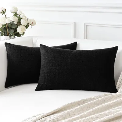 Immagine prodotto di Set di 2 federe decorative, aspetto lino, colore nero, dimensioni 30x50 cm
