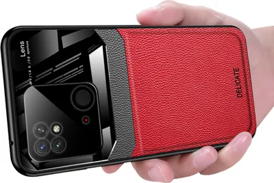 Immagine prodotto di Custodia Redmi 10C, Hybrid TPU Bumper, antiscivolo, custodia in pelle con texture Litchi e protezione in vetro per Xiaomi Redmi 10C Red