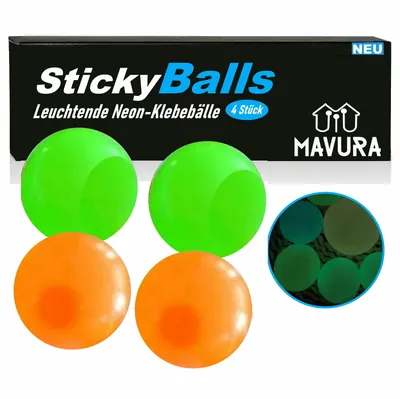 Obrázok produktu pre Sticky Balls™ Glow ORIGINAL sada 4 svietiacich neónových lepiacich gulí na strop