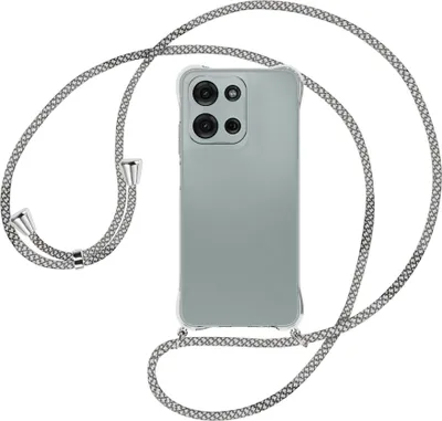 Produktbild von Handykette Backcover-Schutzhülle mit Band (Metall silberfarben) für Motorola Moto G Play 4G (2025) - weiß/grau kariert