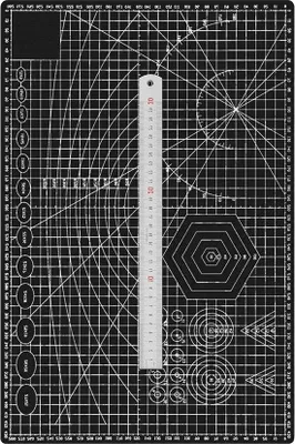 Obrázek produktu pro Samolepicí řezací podložka 2 mm černá - Řemeslná podložka 60 x 45 cm - Ocelové pravítko