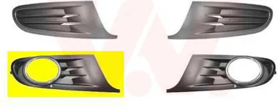 A collage of automotive fog light grilles, with one grille isolated on a yellow background.
