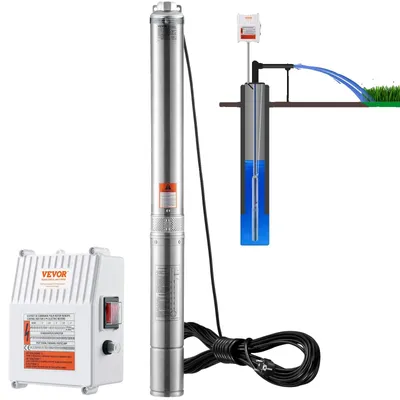 Image de Pompe submersible pour puits profonds VEVOR, 1500 W, 230 V, 60 Hz, 9,8 m³/h, 108 m de hauteur de refoulement, avec câble de 19,4 m et boîtier deexterne, pompes à eau en acier inoxydable pour l'industrie, l'irrigation et l'utilisation à domicile, étanche IP68